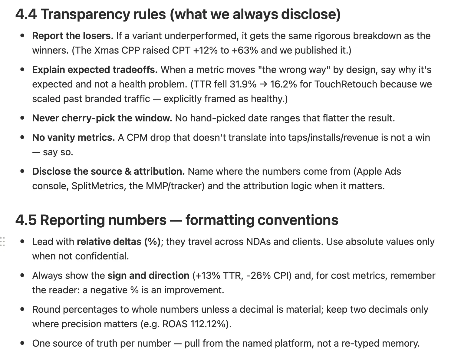 Anonymised policy table assigning an authoritative source and owner to each headline subscription metric.