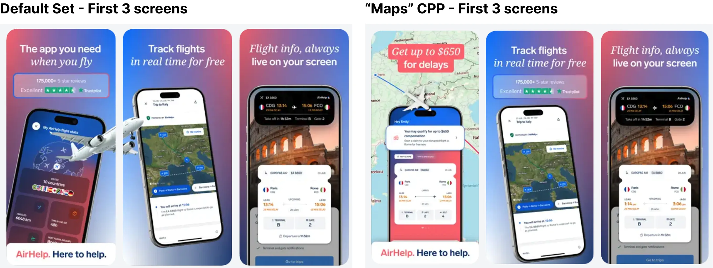 **Default Set - First 3 screens** **“Maps” CPP - First 3 screens**