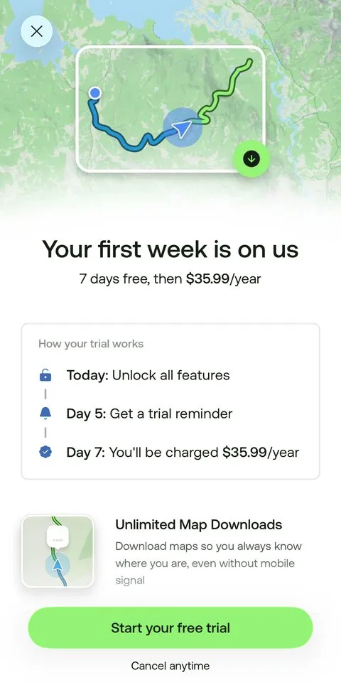 AllTrails paywall