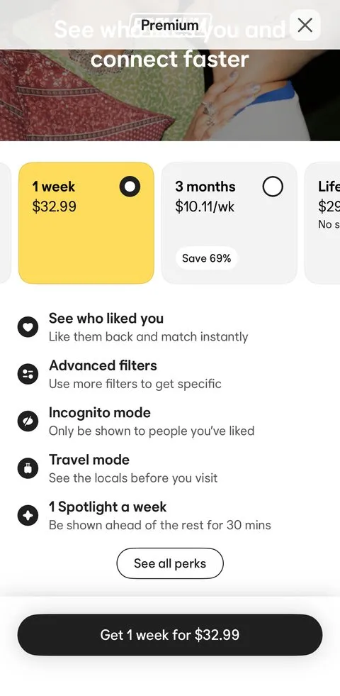 Bumble paywall