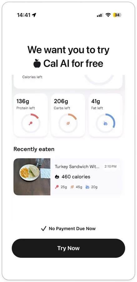 Cal AI paywall flow, screen 3 of 5