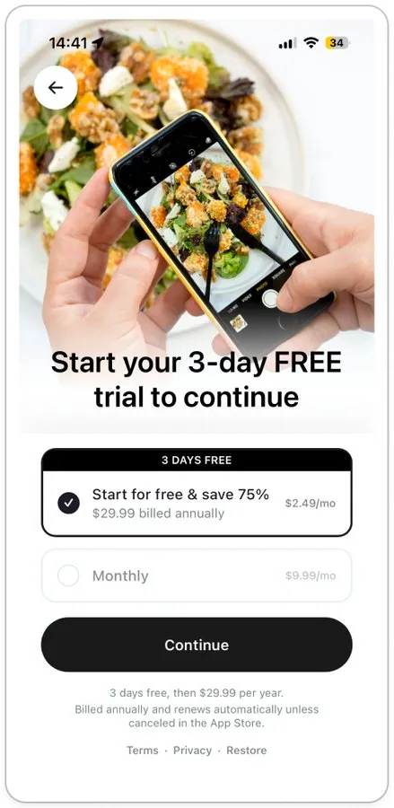 Cal AI paywall flow, screen 5 of 5