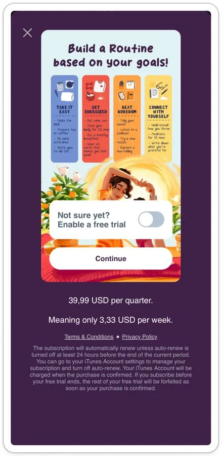 Fabulous paywall flow, screen 1 of 3