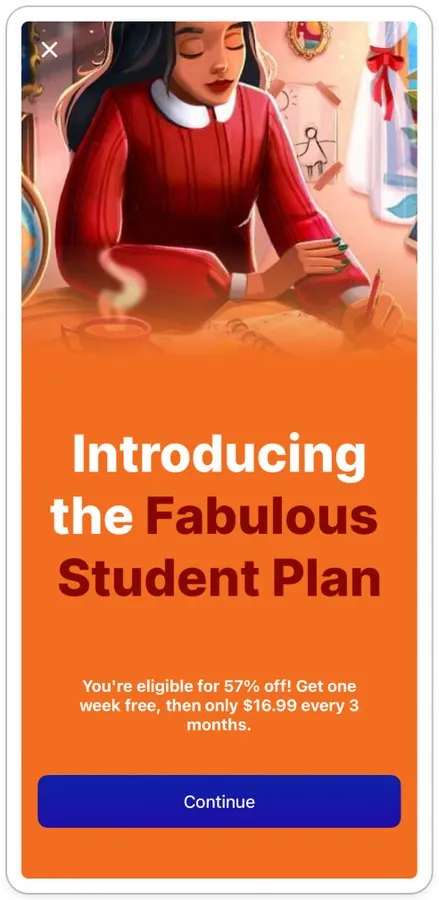Fabulous paywall flow, screen 2 of 3