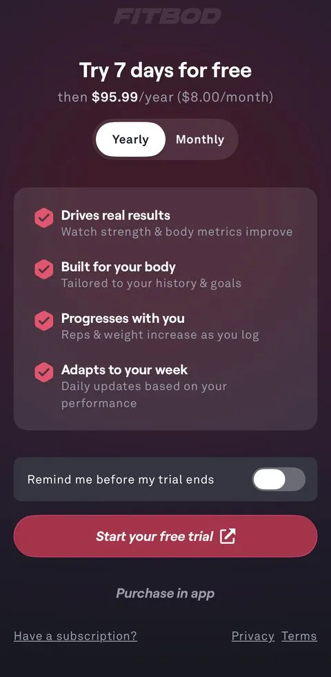 Fitbod paywall