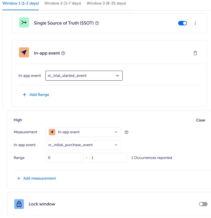 Meta Events Manager diagnostics screen showing conversion event health and SKAN schema mapping.