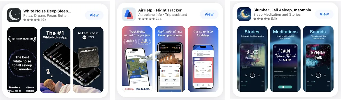 Diagram comparing how many App Store screenshots appear in search results versus on the product page