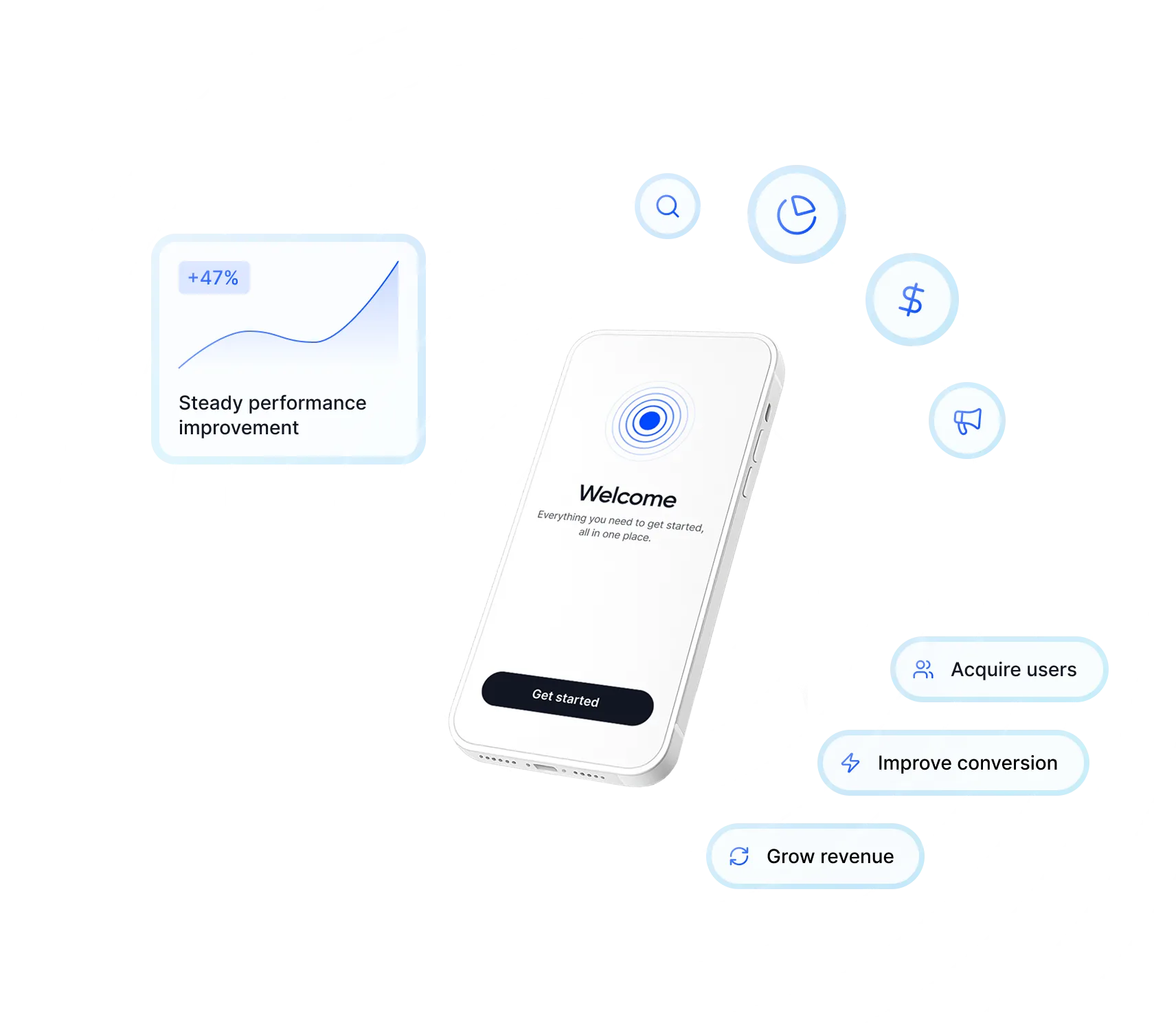 App growth dashboard and phone interface illustration
