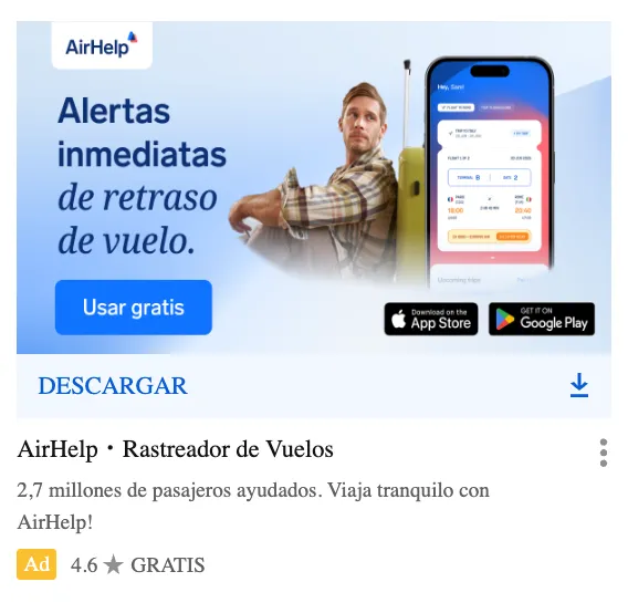 A Google App Campaign run by Applica’s team for AirHelp