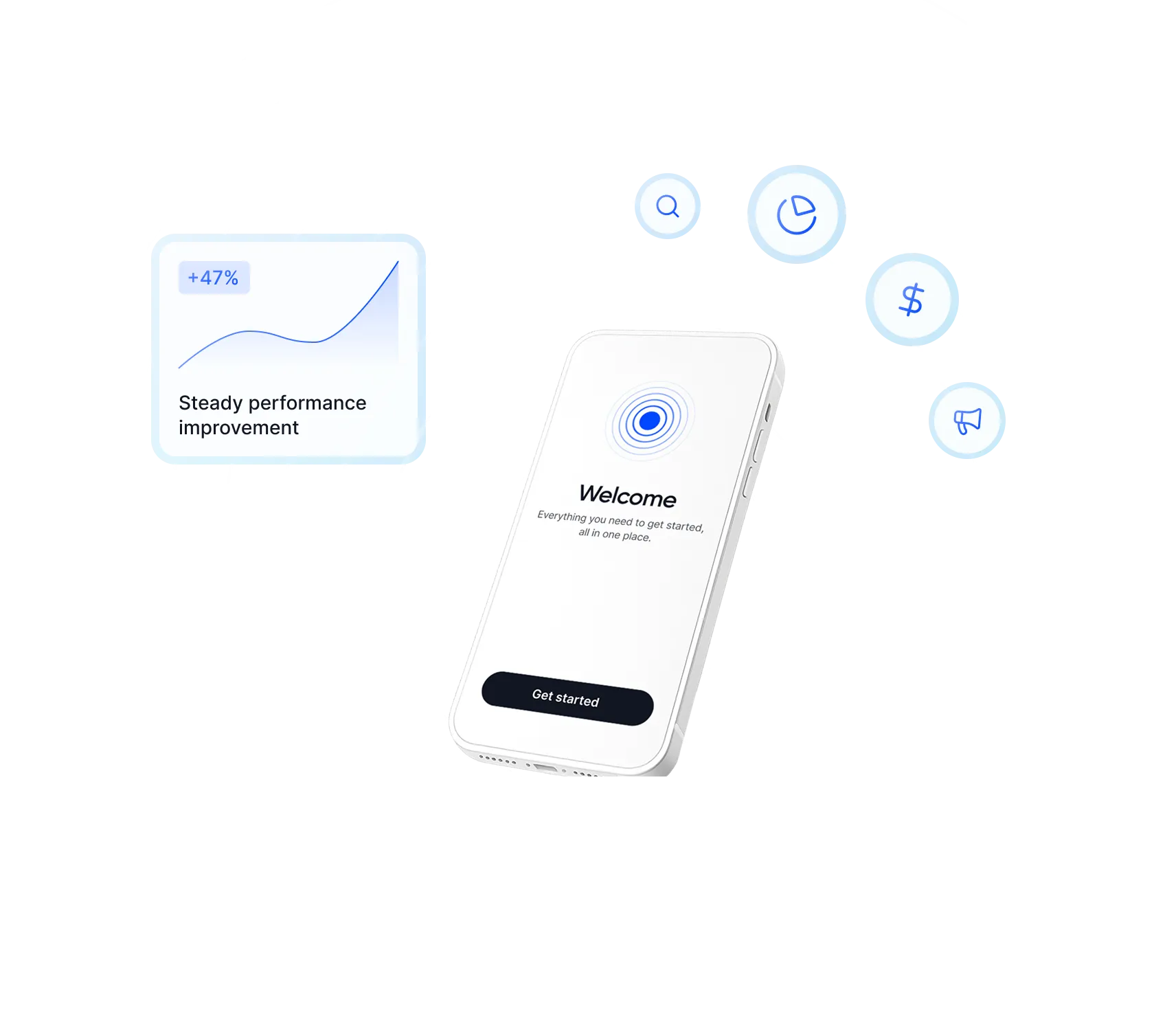 App growth dashboard and phone interface illustration