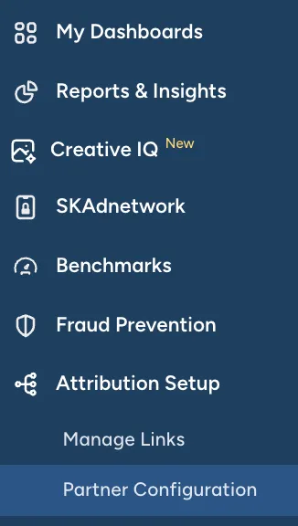 Singular Attribution menu with Partner Configuration selected