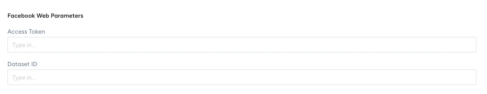 Singular Facebook Web partner config with Access Token and Dataset ID fields