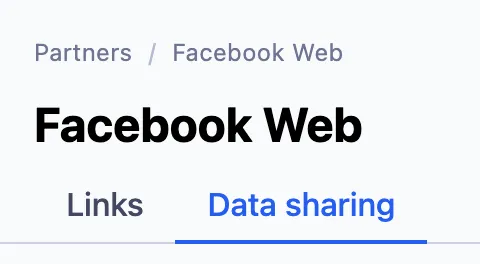 Adjust Data sharing tab on the Facebook Web partner page