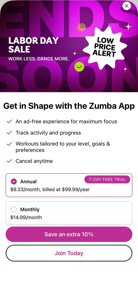 Zumba paywall